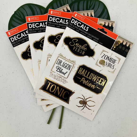 Impact Innovations Black Gold Halloween Label Removable Peel Stick Decal Sticker - Picture 1 of 8